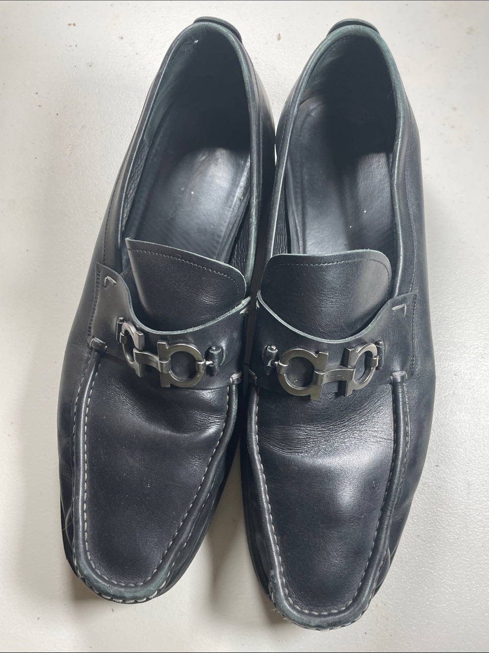 Salvatore Ferragamo Black Leather Bit Loafers with Silver Hardware
